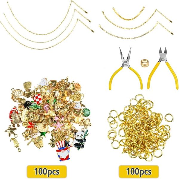 Zesirmay 18K Jewelry Making Supplies Kit DIY Necklace, Bracelet, Ring Set Charm Bracelet Making Kit with 100 Charms, 100 Jump Rings and Tools for Women Beginner Arts and Craft Gift Fun Activity - Image 4