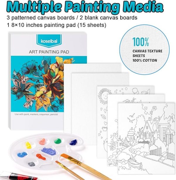 koseibal Acrylic Paint Set for Kids, Art Painting Supplies Kit with 18 Paints, 5 Canvas Panels, 8 Brushes, Table Easel, Etc, Premium Paint Set for Students, Artists and Beginner. - Image 2