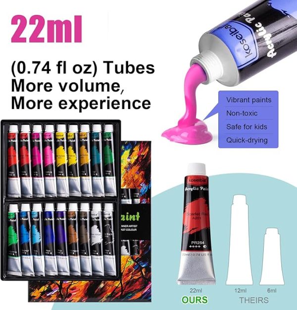 koseibal Acrylic Paint Set for Kids, Art Painting Supplies Kit with 18 Paints, 5 Canvas Panels, 8 Brushes, Table Easel, Etc, Premium Paint Set for Students, Artists and Beginner. - Image 3
